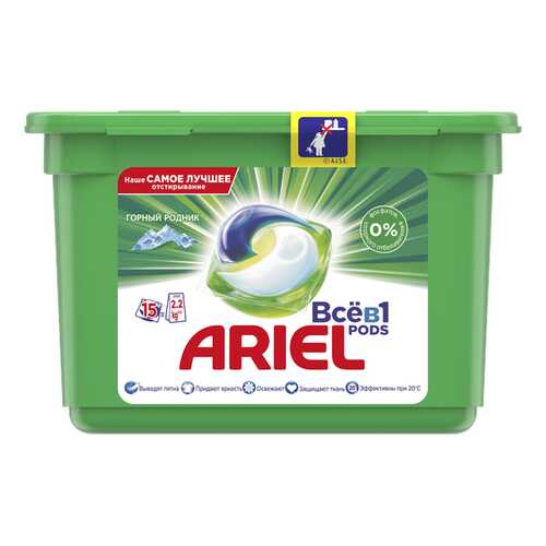 Капсулы для стирки Ariel liquid capsules горный родник 15 штук в Мосхозторг